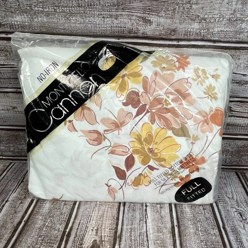 Vtg CANNON MONTICELLO Full Dbl Flat & Fitted Sheet Set Corry Brown Color Way NEW